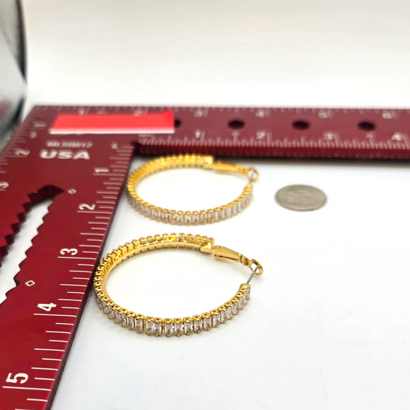 Earrings Gold Tone Hoop Clear Rhinestones Pave Sparkle Fashion SKU2406 - Picture 4 of 6